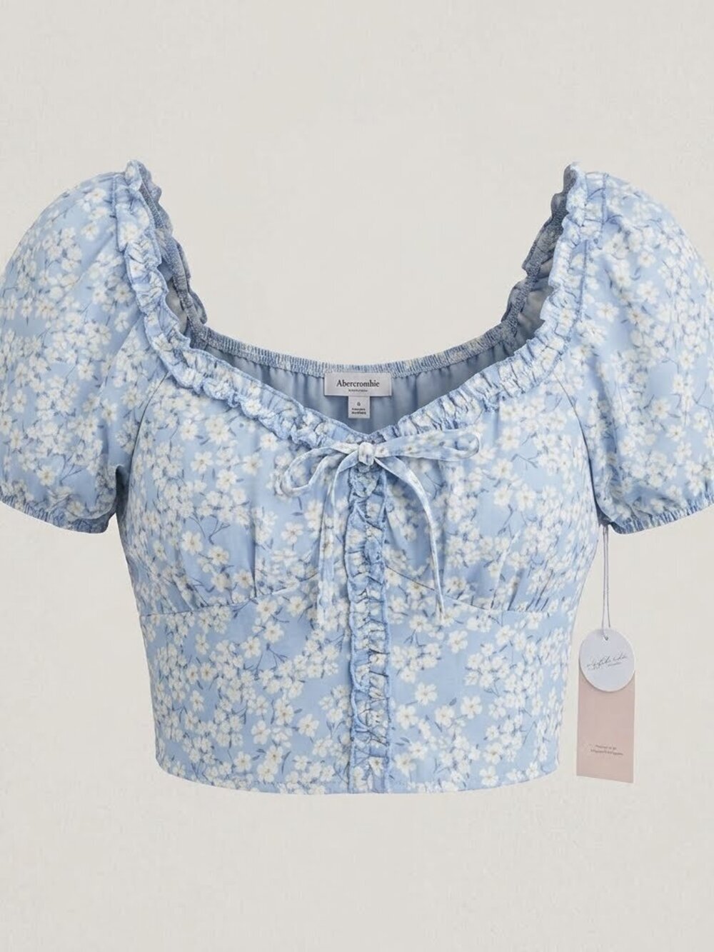 NWT Blashe Los Angeles Floral Puff-Sleeve Crop Top Smocked Back Size Small NEW